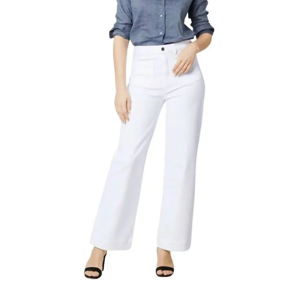 Ann Mashburn Coco Patch Pocket Jean White Stretch Denim Size 26 - Picture 2 of 10